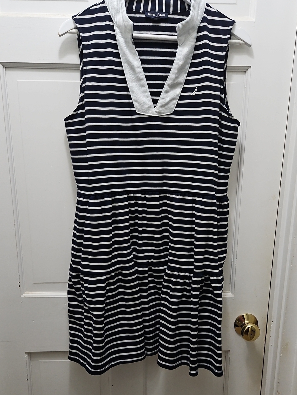 Nautica Navy & White Striped Sleeveless V-Neck Dress